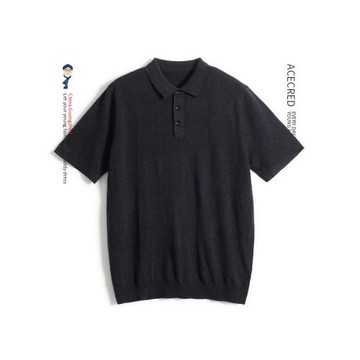 中年爸爸夏裝針織短袖t恤含綿羊毛夏季中老年人寬松高彈上衣男裝