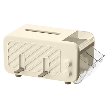 上手家居 彈簧衛生紙盒 桌面收納 透明可拆防塵上蓋  奶油黃  1個