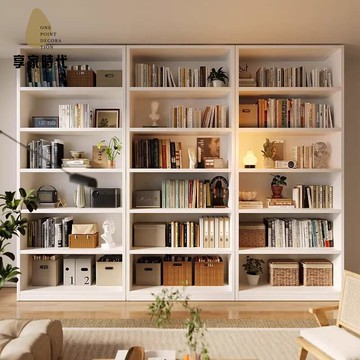 免運實木圖書館 書架落地置物架靠墻兒童繪本客廳學生儲物 書櫃 一體整墻xj8061