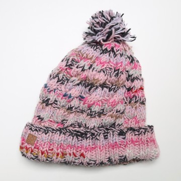 粉紅毛球雜線翻邊純羊毛線手工編織全襯防風毛帽|交換禮物|聖誕節