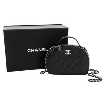 【雙11↘特惠62折UP】CHANEL  25C 提把拉鍊弧形肩背包(黑) (粒紋金黑雙色鏈帶)