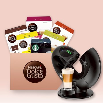 福袋優惠送咖啡機【Dolce Gusto 雀巢多趣酷思膠囊咖啡】隨機4條膠囊咖啡組 送Dolce Gusto咖啡機eclispe(極致黑)