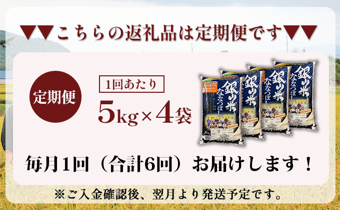 6ヵ月連続お届け　銀山米研究会の無洗米＜ななつぼし＞20kg