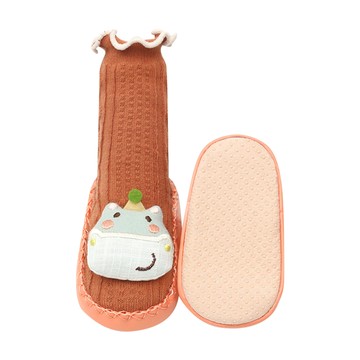 JoyNa - 2雙入-立體娃娃學步鞋襪 捲邊襪筒 底部防滑點膠-橘色小牛+隨機1雙