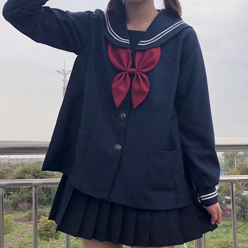 JK制服秋冬款幼稚園藏青色白二本學生日式大碼海軍領水手服套裝