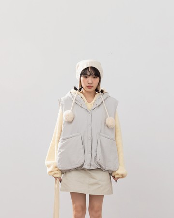 休閒立體口袋鋪棉連帽背心 兩色售