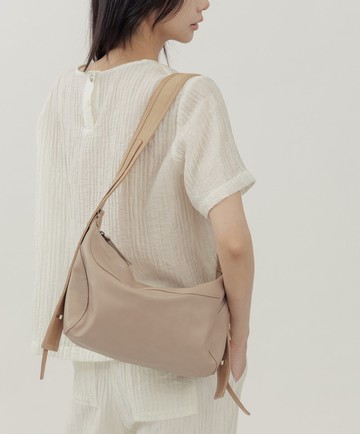 簡約時尚多功能真皮肩側背手提包 奶油卡其