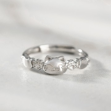 [999足銀]金運萌喵招財貓貓咪可調式戒指【SL965】-銀