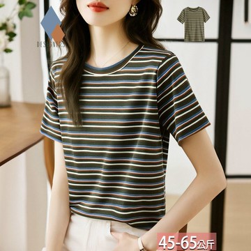 圓領多彩橫條紋撞色正肩上衣 M-L【755438X】【現+預】☆流行前線☆