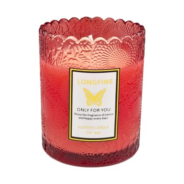 SC優選 植物精油 手工大豆蠟 蕾絲花邊浮雕玻璃杯香氛蠟燭 烏木絲絨玫瑰  1個  450g