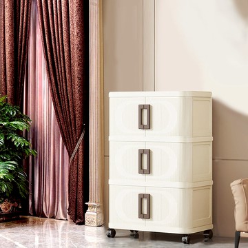 60面寬拉門式摺疊三層收納櫃-附滑輪 兩款可選 024478 60面寬 三層-透黑面板