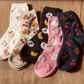 可愛襪子女士中筒襪秋冬季韓版卡通小動物棉襪學院風女生長襪
