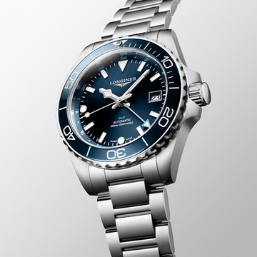 LONGINES 浪琴 官方授權 HydroConquest 深海征服者 GMT 陶瓷潛水機械錶-41mm L3.790.4.96.6