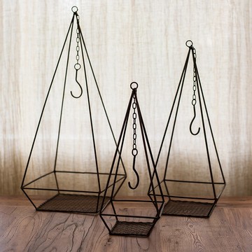 掬涵 鐵骨錐形吊籃花器 工業風LOFT美式復古做舊鐵藝鐵藝幾何