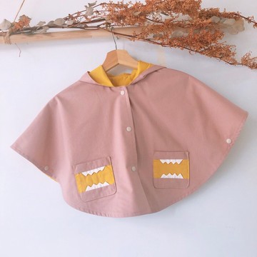 島森家 / 恐龍斗篷 / 親子裝小孩款 /奶茶粉X芥末黃