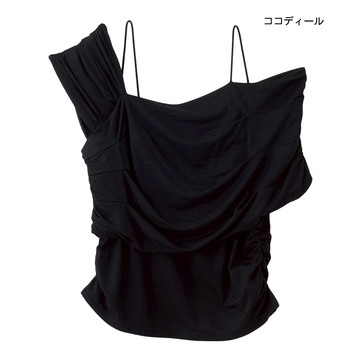 【ココディール】黑色不對稱抓褶上衣 O1W21057