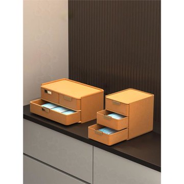 【桌面收納爆款】家用玄關皮質抽屜式收納儲物盒化妝品整理盒防塵