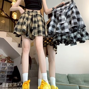 半身裙女 大尺碼短裙 裙子女 a字短裙 不規則復古格子半身裙女夏季百搭顯瘦防走光美式辣妹a字百褶短裙 長裙 短裙 高腰裙