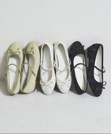 寶石繫帶粗花呢芭蕾舞鞋  (51106)