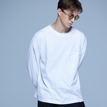 Stone As Relax Fit Long Sleeves Tee / 羅馬布圓領口袋T-shirt