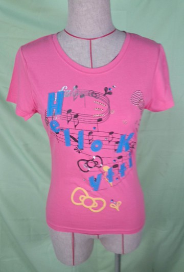 【震撼精品百貨】Hello Kitty 凱蒂貓~圓領T_粉_音符