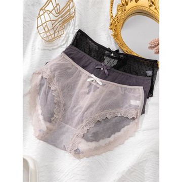 內褲女大碼胖mm200斤蕾絲中腰性感網紗情調純欲純棉襠無痕三角褲