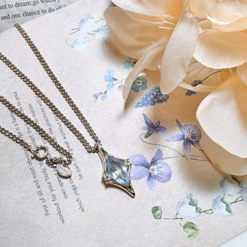 【西洋古董飾品】靈動閃耀湖水藍 光澤切角綻放精品 項鍊