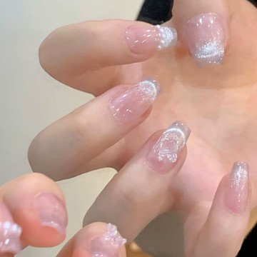 愛依依 美甲 戴甲 甲片新款【月下蝴蝶】爆款冰透裸色蝴蝶貓眼珍珠欲氛圍感可拆卸美甲-13073.