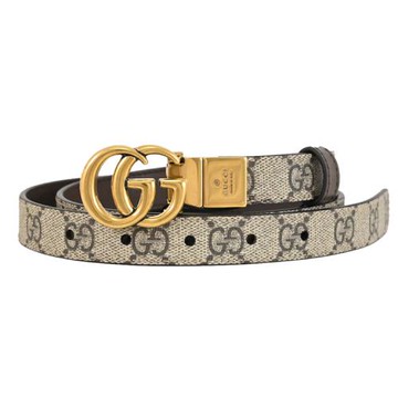 GUCCI 659418 GG Marmont 雙G LOGO印花雙面窄版皮帶.駝/咖