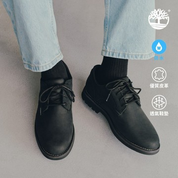 Timberland 男款黑色皮革防水休閒鞋|A5MJ8015