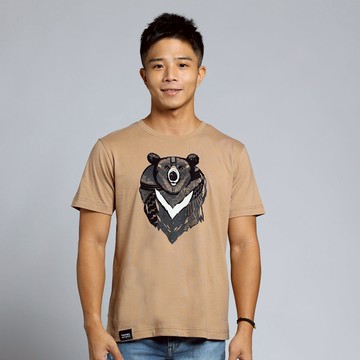 【森林動物系列】勇氣黑熊植絨中性T(淺咖啡)