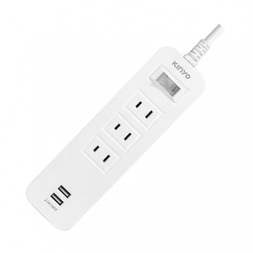 KINYO 2USB孔+1開3插2孔2P插頭延長線2.7M(9尺),台灣製造,品質保證