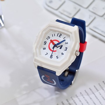 iBonjour矽膠菱型錶-藍白-39mm