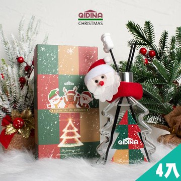 QIDINA 4入-聖誕狂歡硅藻土聖誕樹香氛擴香瓶200ml /聖誕禮物 交換禮物 送禮物 生日禮物 聖誕節禮物