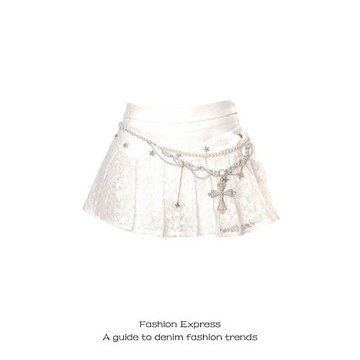 獨特絕美白色半身裙女2025夏季春日芭蕾曲辣妹蕾絲A字顯瘦百褶裙