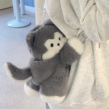 哈士奇小狗可愛趴包包女毛絨斜挎包少女背包玩偶公仔卡通雙肩包