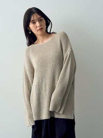 注目亮片裝飾一字領針織上衣(7F43L2C0200) - YECCA VECCA