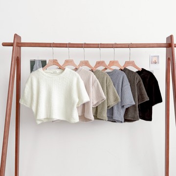 【Fee隔日到貨6色新品】馬海毛寬鬆短版短袖針織上衣🔥針織毛衣 短版毛衣 上衣女 女生上衣 短袖 短袖上衣女 韓系女裝