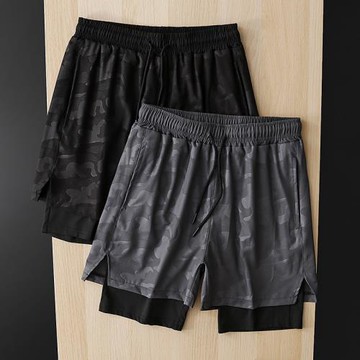 戶外鳥家！二合一雙層設計寬松高彈運動跑步休閑直筒五分中短褲男