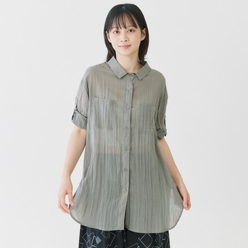 天絲捲袖罩衫 灰F