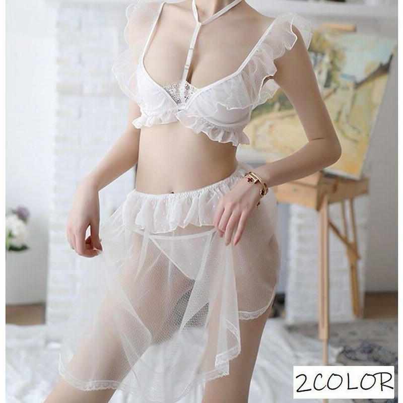lingerie　白 ランジェリー レディース 3セット ブラジャー スカート Tバックショーツ シースルー 透け感 白 黒 セクシー下着 女性下着 セクシーランジェリー  | LINEブランドカタログ