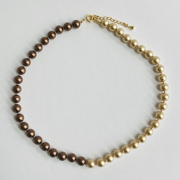玻璃珍珠雙色 All-knot 項鍊 / 8mm 約 43cm + 5cm / 棕色 x 金色 / made in japan