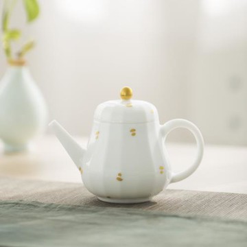 景德鎮甜白釉描金手工功夫茶壺單壺灑金家用功夫小茶壺 泡茶器具