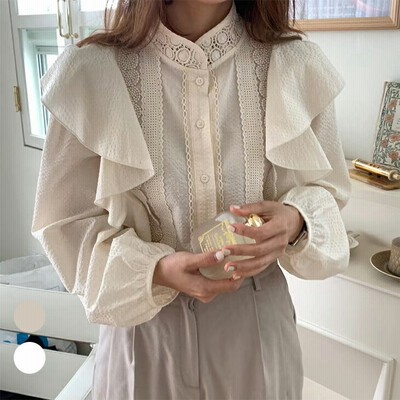 上品なレース使いフリルシャツブラウス レディース アンティーク