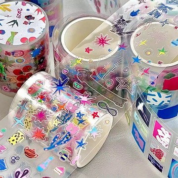 ❤NANI❤【分裝】哇卡哇卡 靈感碎片 貼紙卷 鹽系抽象小鼻嘎膠帶貼紙咕咕貼紙手賬分裝試吃