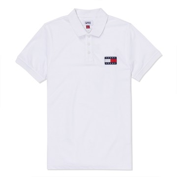 TOMMY 熱銷貼布文字Logo短袖Polo衫-白色
