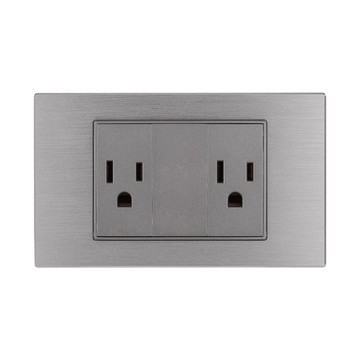 【易智快充】雙開三孔插座面板-金屬亮銀