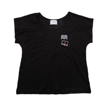 我們店的原創設計，從版型開始。兩本書刺繡 亞麻 涼爽T恤 女版均碼 Tcollector