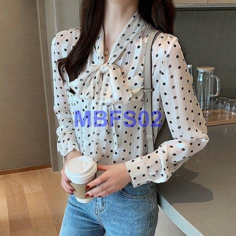 ブラウス シャツ 長袖 レディース タイネック リボン ドット柄 水玉 フェミニン 透け シースルー トップス 通販 Lineポイント最大0 5 Get Lineショッピング