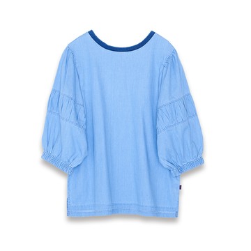 5th STREET｜山形｜女裝｜異材質抽摺短袖T恤｜拔淺藍